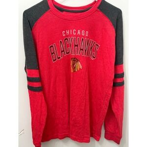 NHL Chicago Blackhawks Red Raglan Long Sleeve Graphic T-Shirt Mens Large